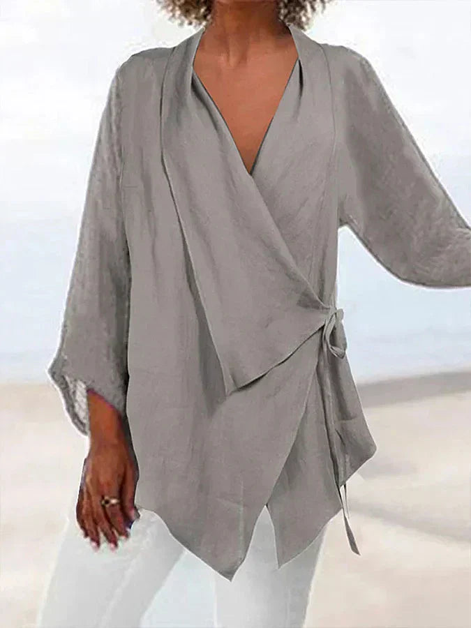 Silvique | Cotton-Linen Wrap Blouse with Bow