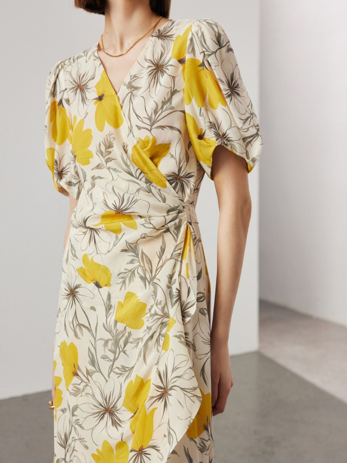 Floral Wrap Silk Dress
