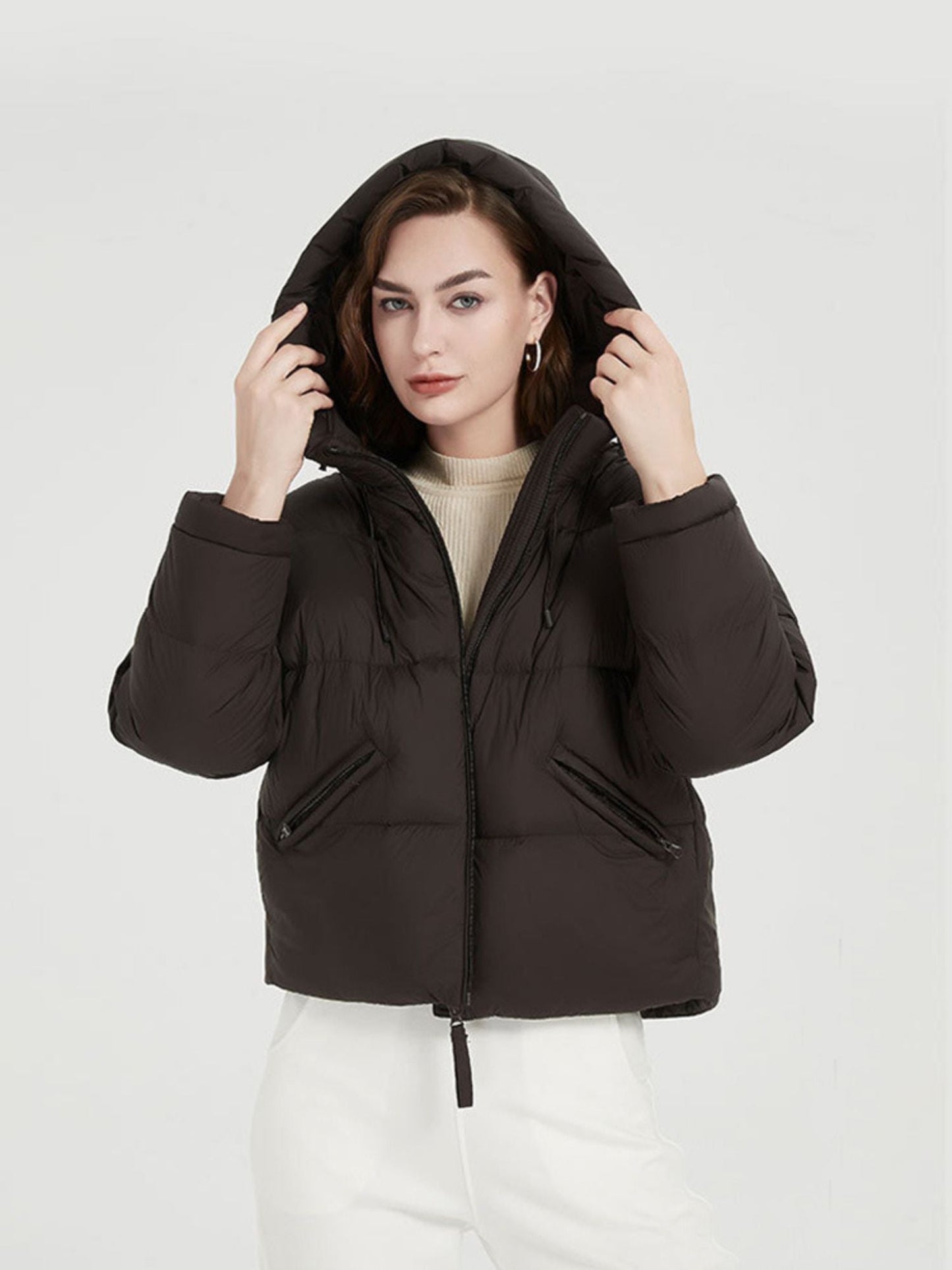 Thick Down Jacket with Hood and Pockets