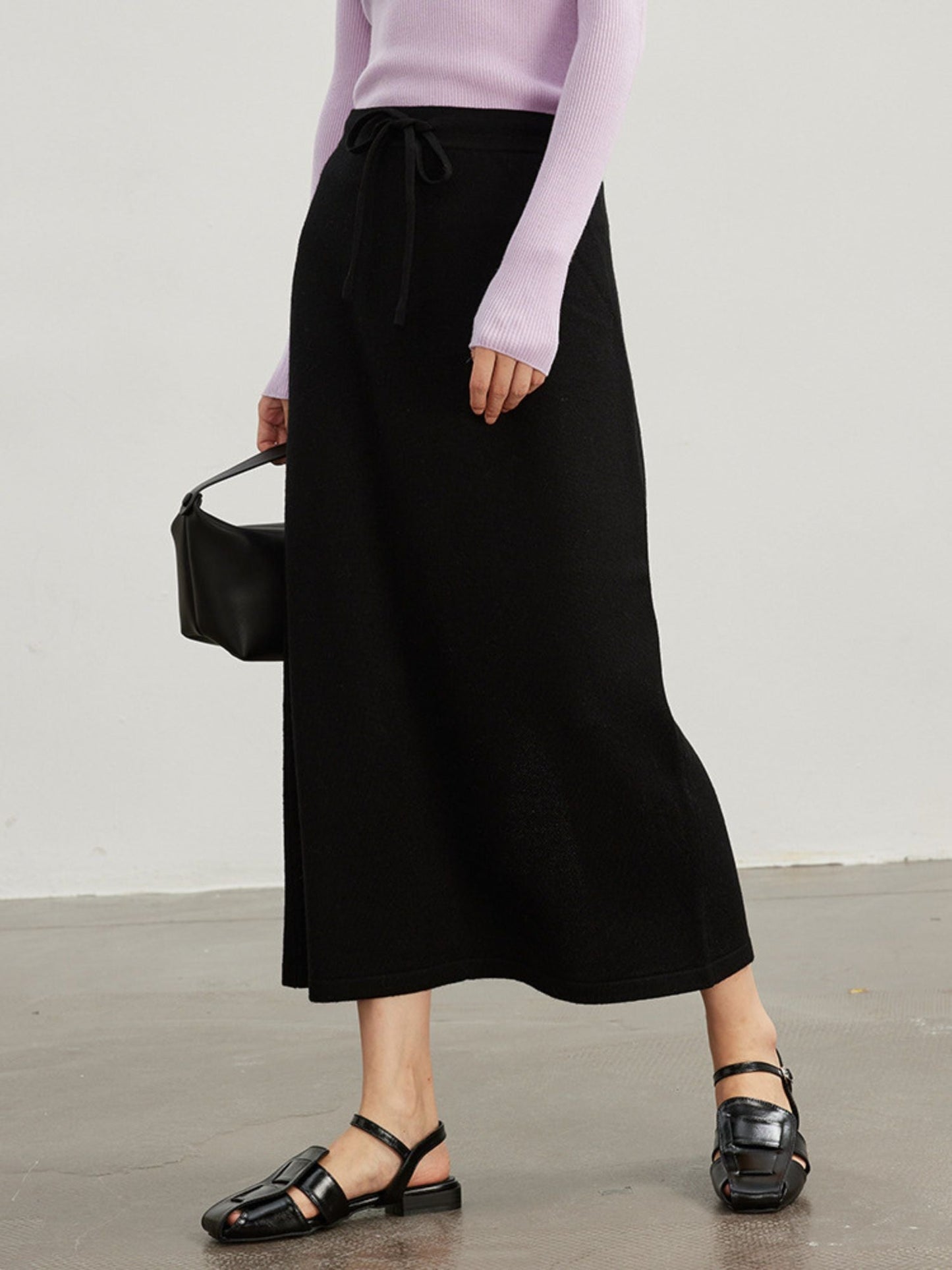 Wool Knitted Skirt with Drawstring