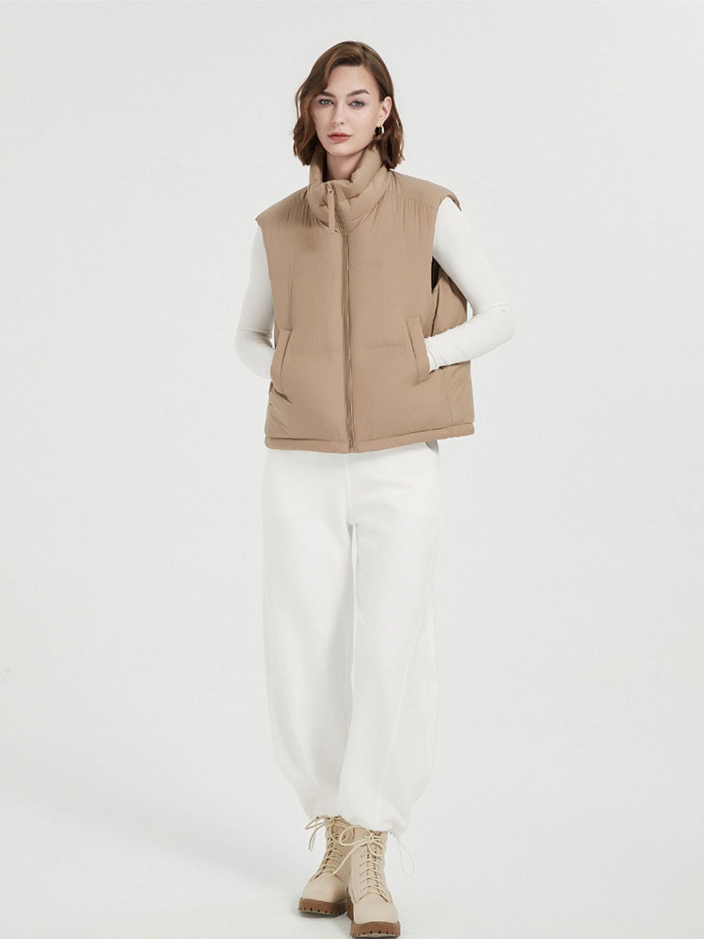 Quilted Down Vest with Stand Collar