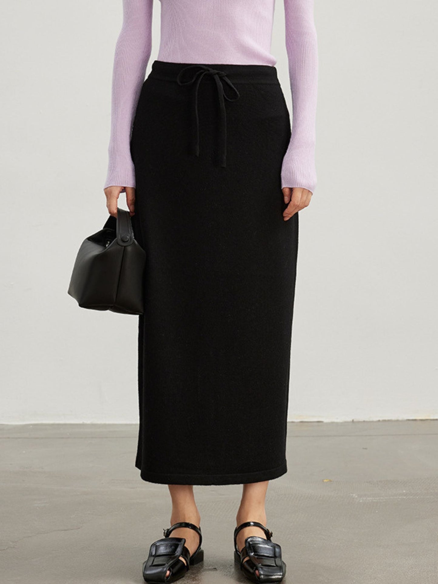 Wool Knitted Skirt with Drawstring