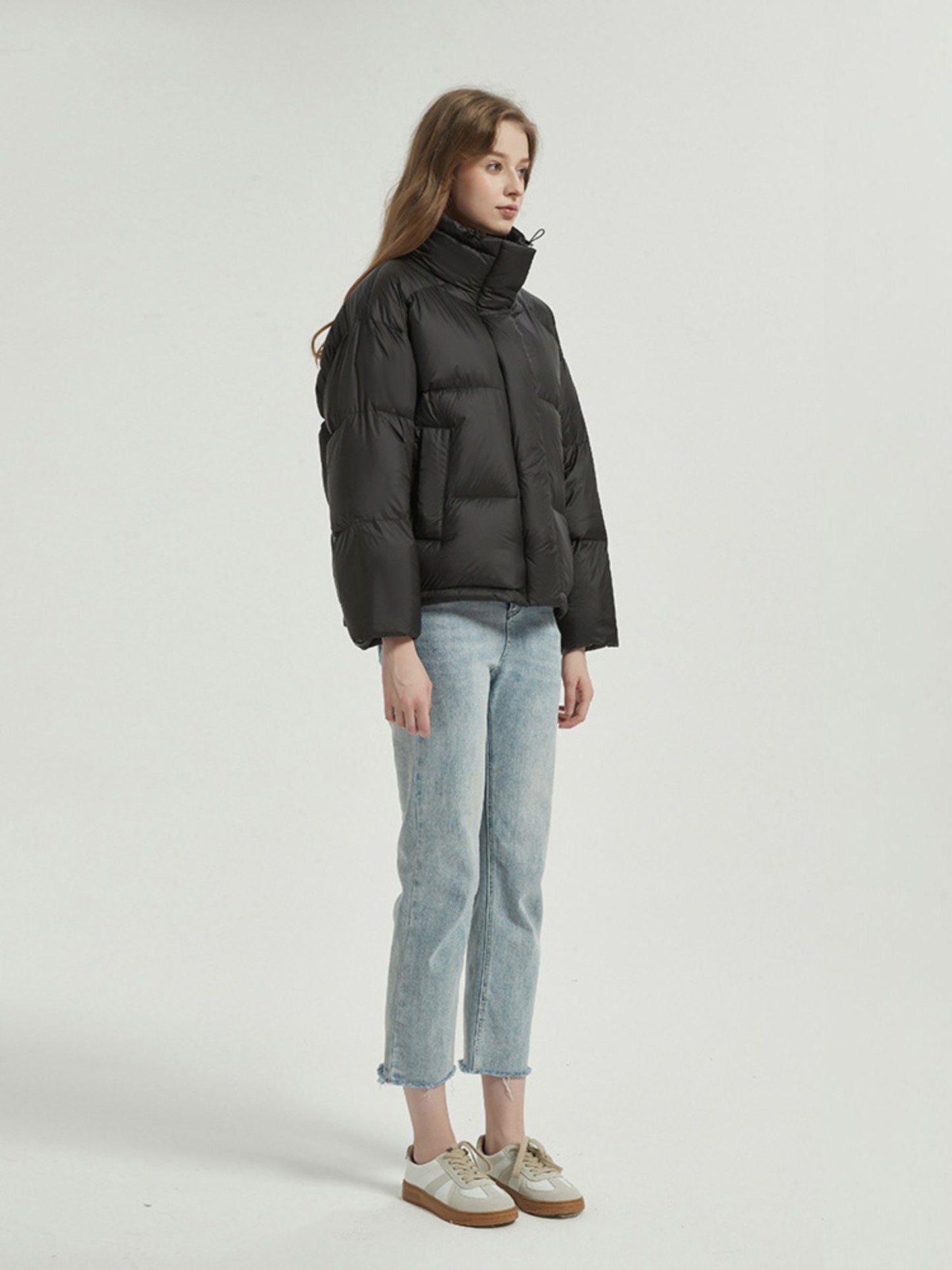 Reversible Quilted Down Jacket with Stand Collar