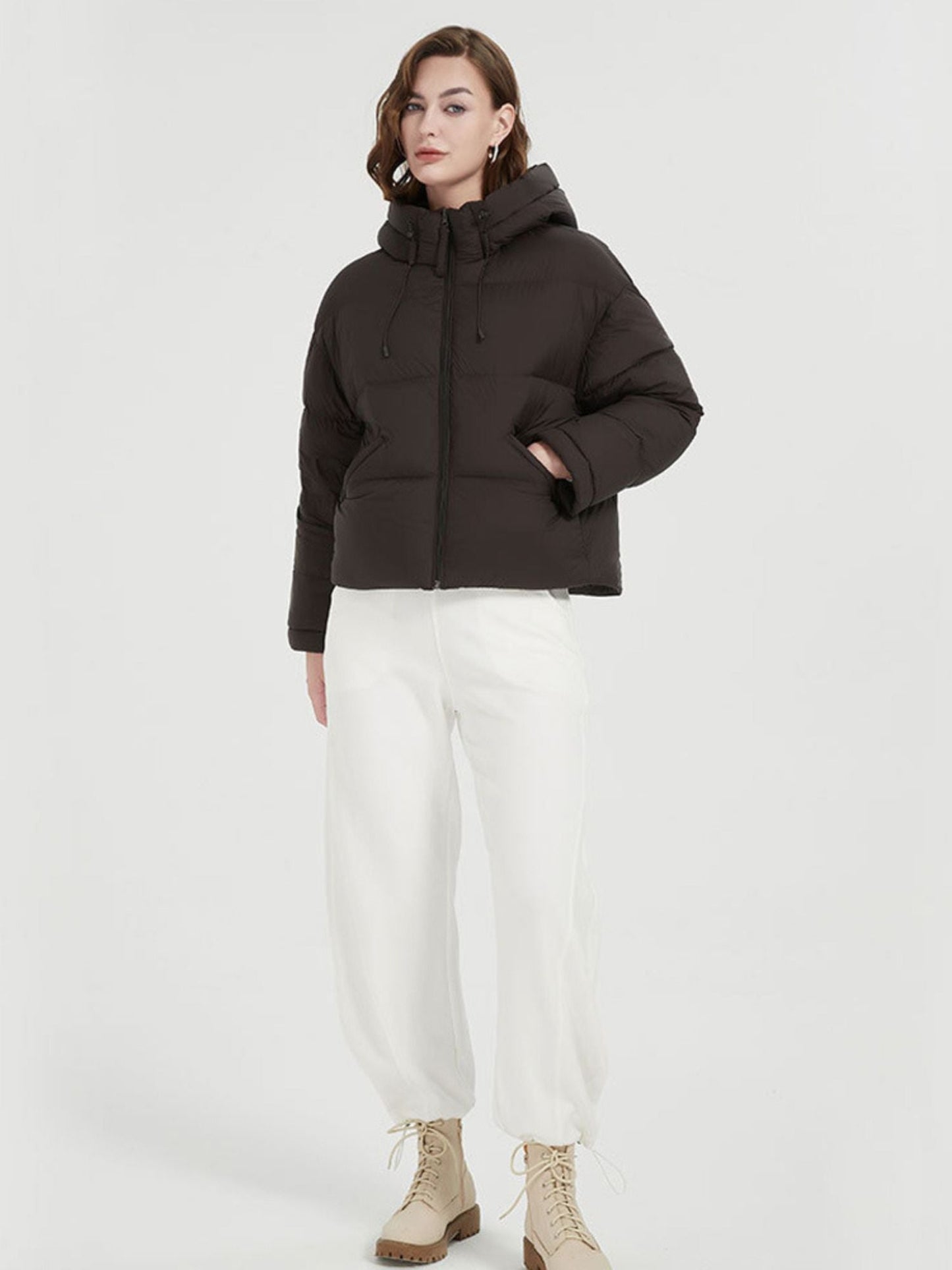 Thick Down Jacket with Hood and Pockets