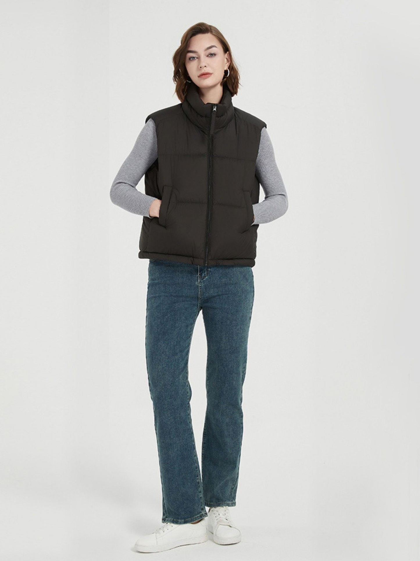 Quilted Down Vest with Stand Collar