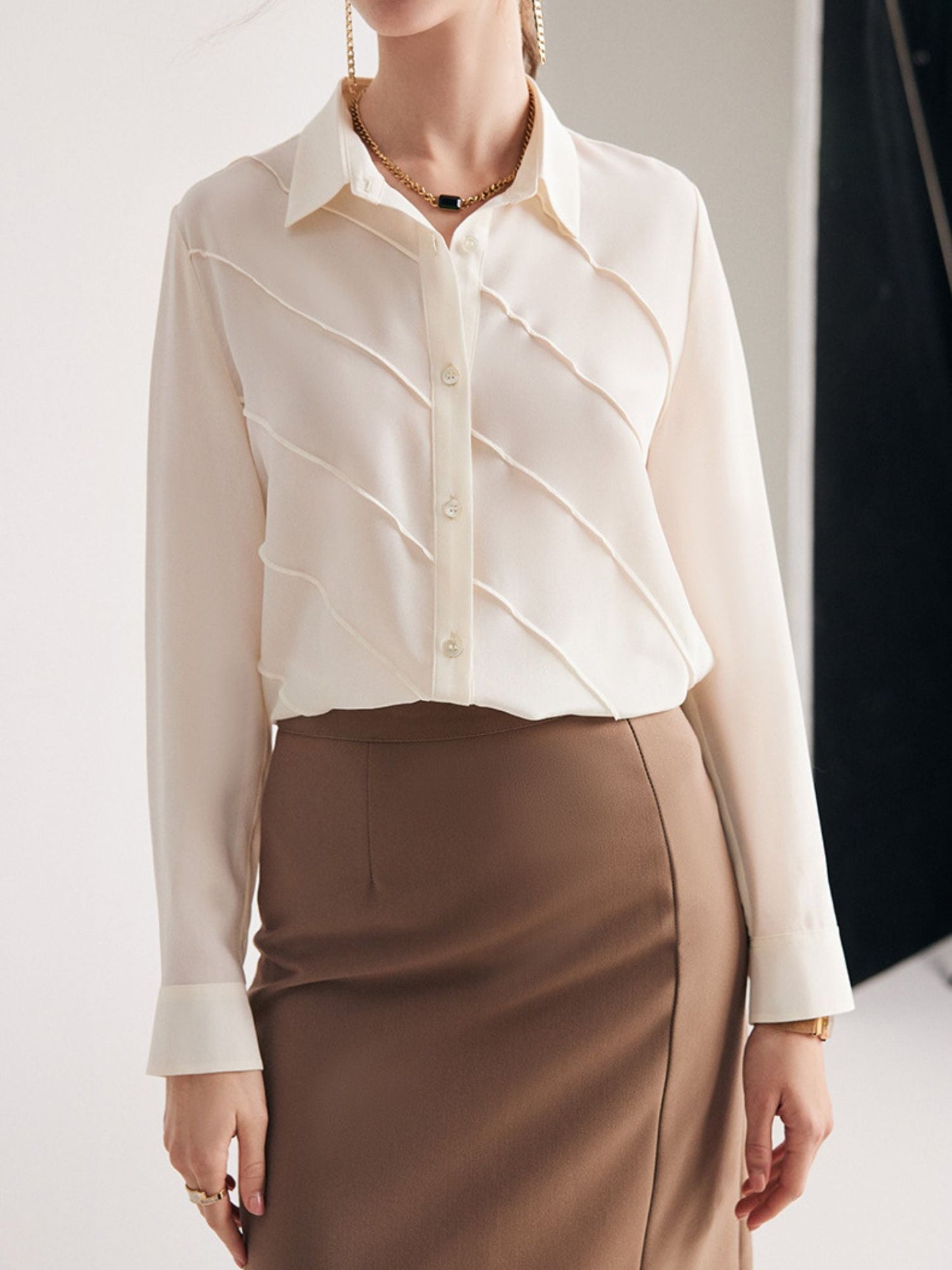 Structured Striped Silk Blouse
