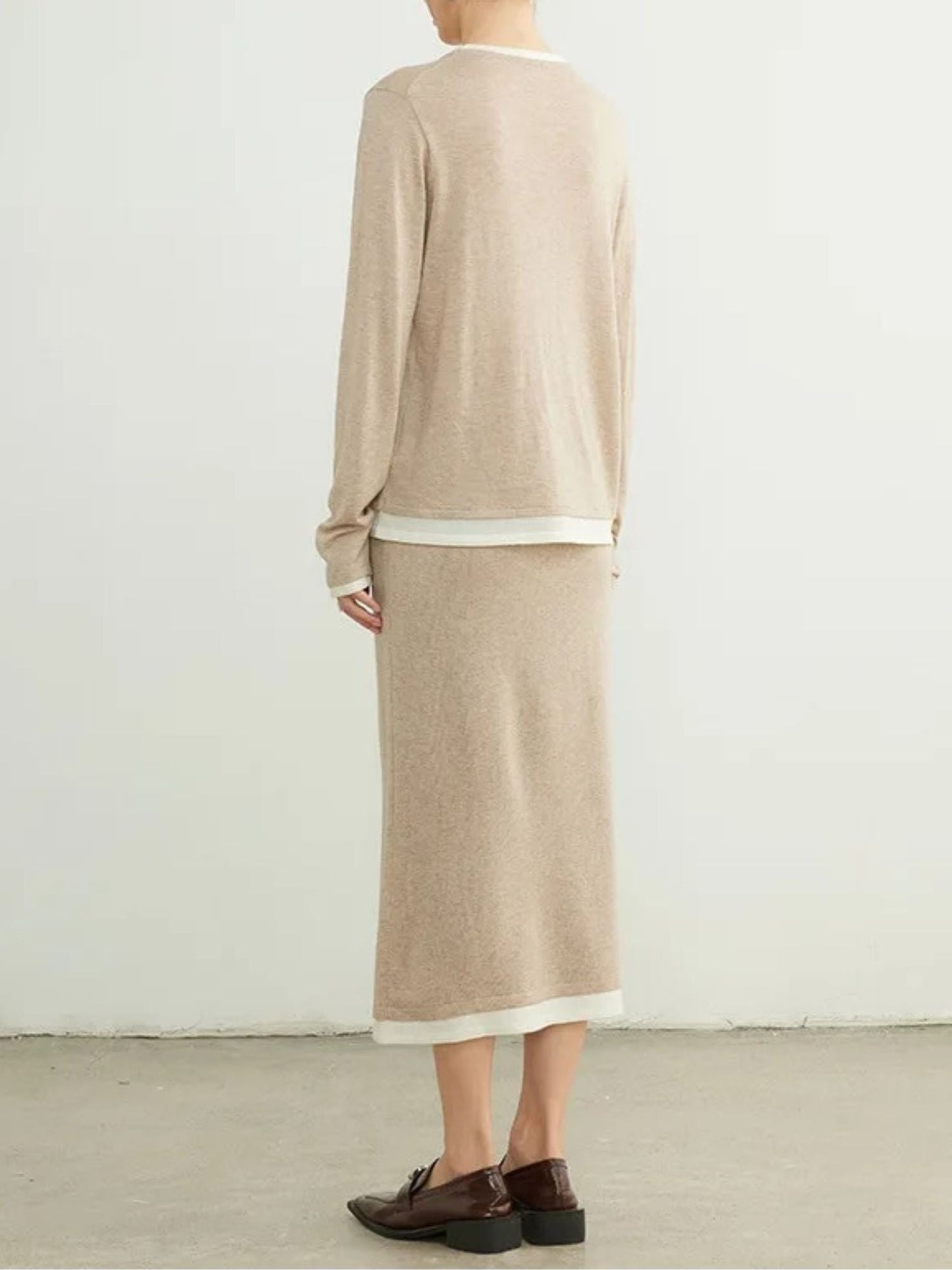 Midi-Length Knitted Skirt with Patchwork Details
