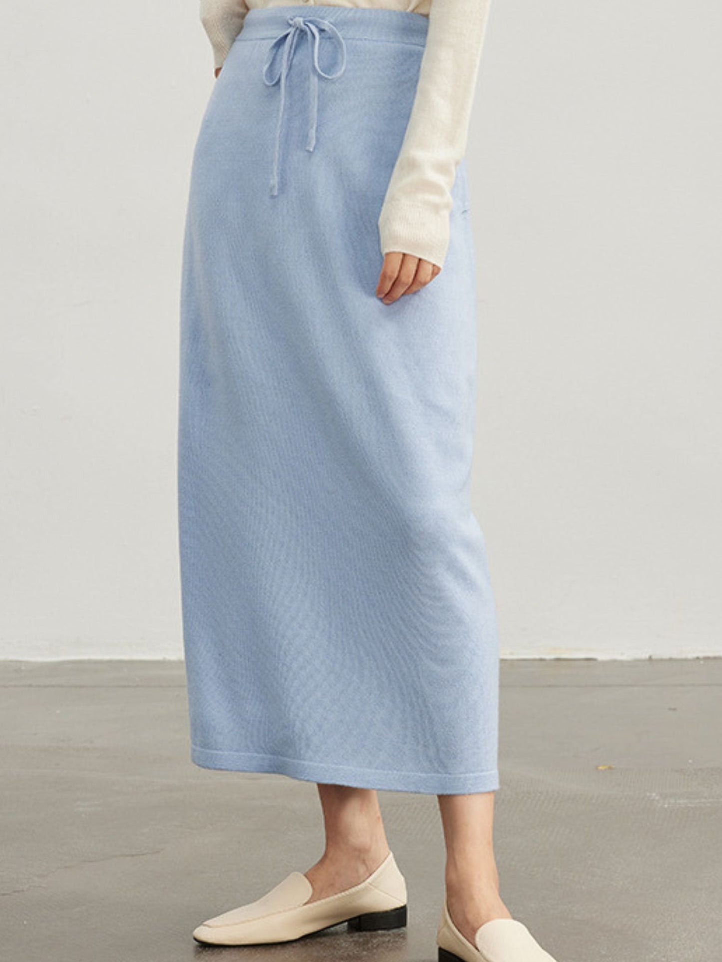 Wool Knitted Skirt with Drawstring