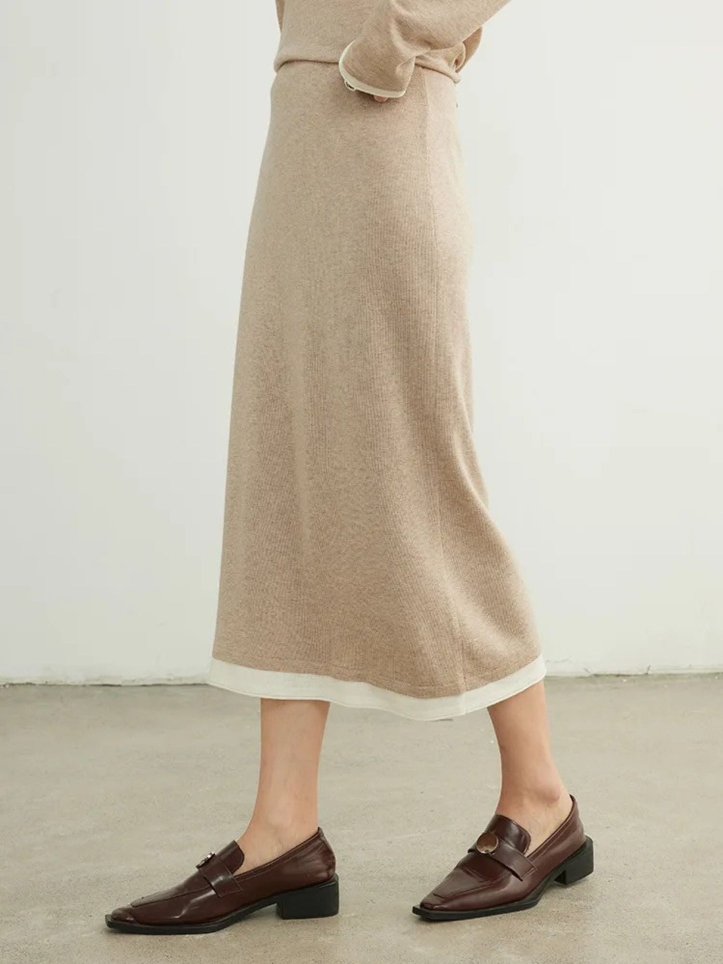 Midi-Length Knitted Skirt with Patchwork Details