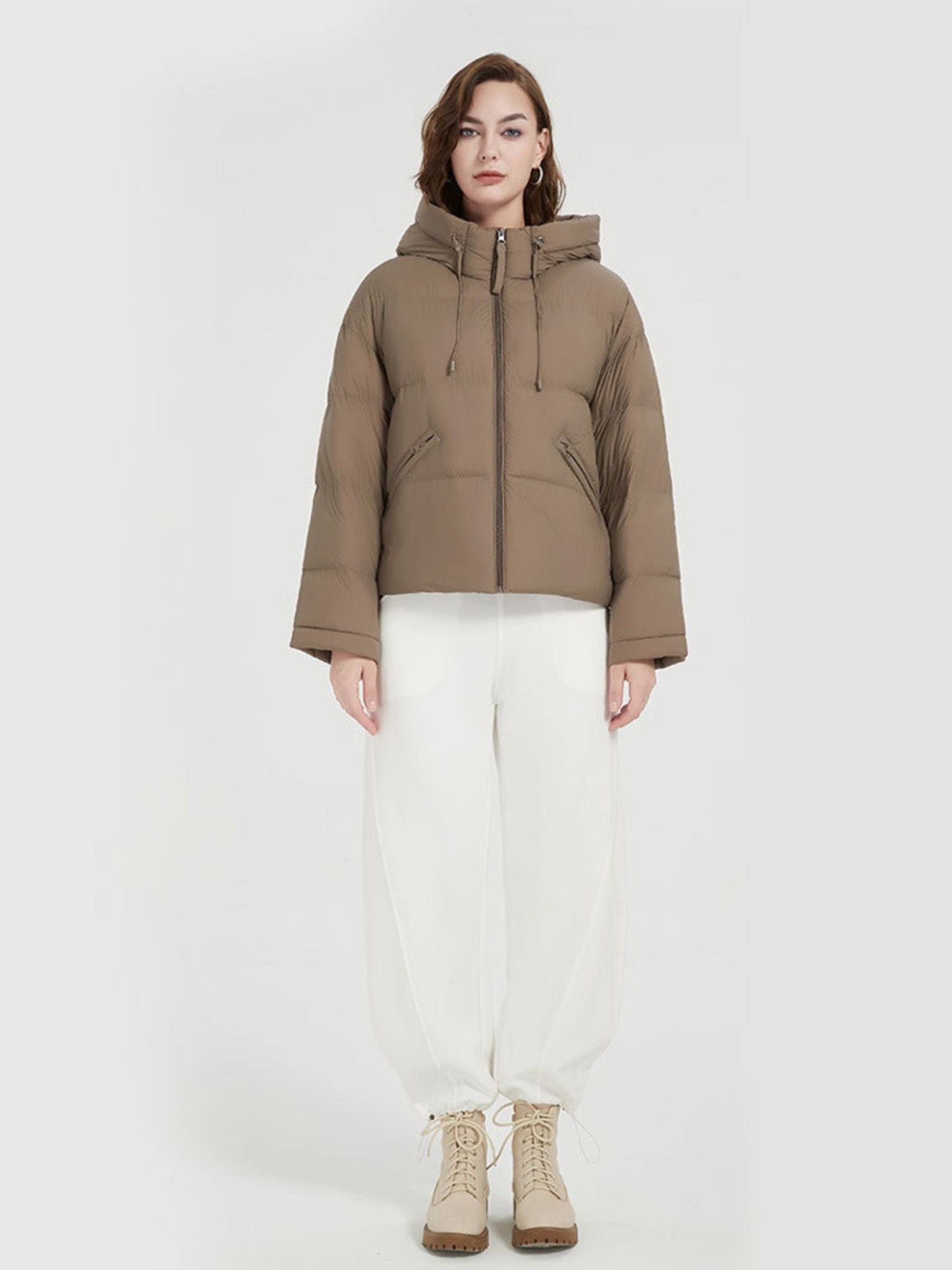 Thick Down Jacket with Hood and Pockets