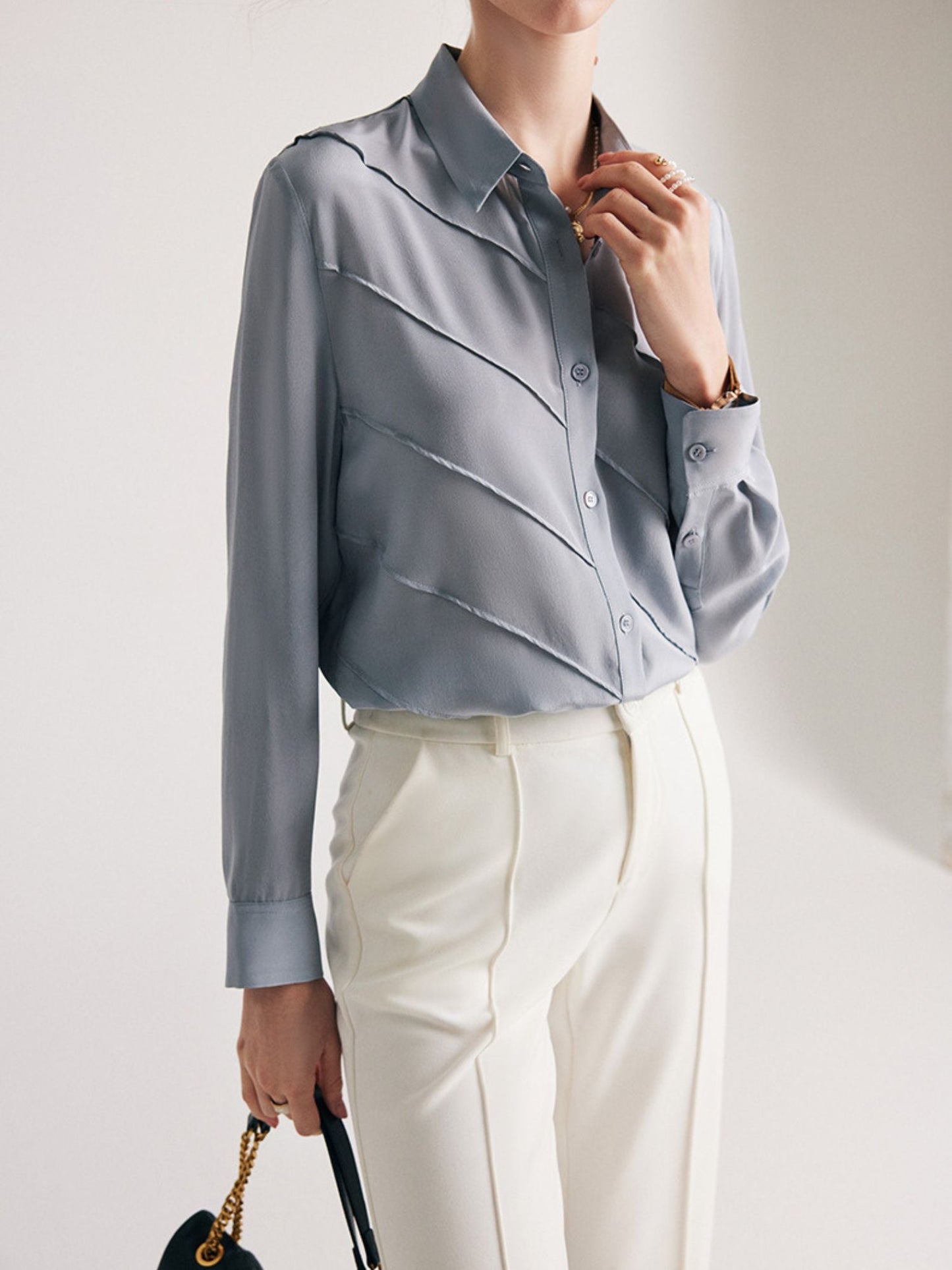 Structured Striped Silk Blouse