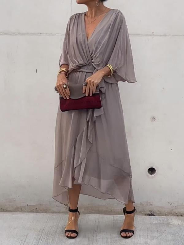 Elegant Green Wrap Dress with Waist Tie