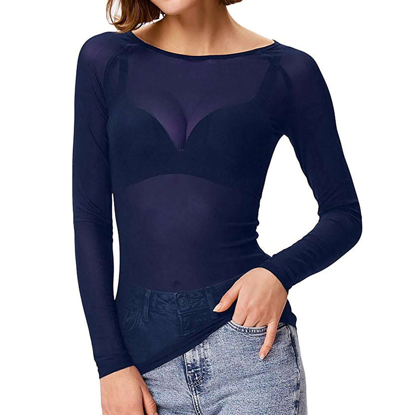 Silvique | Sheer Mesh Long Sleeve Top for Women