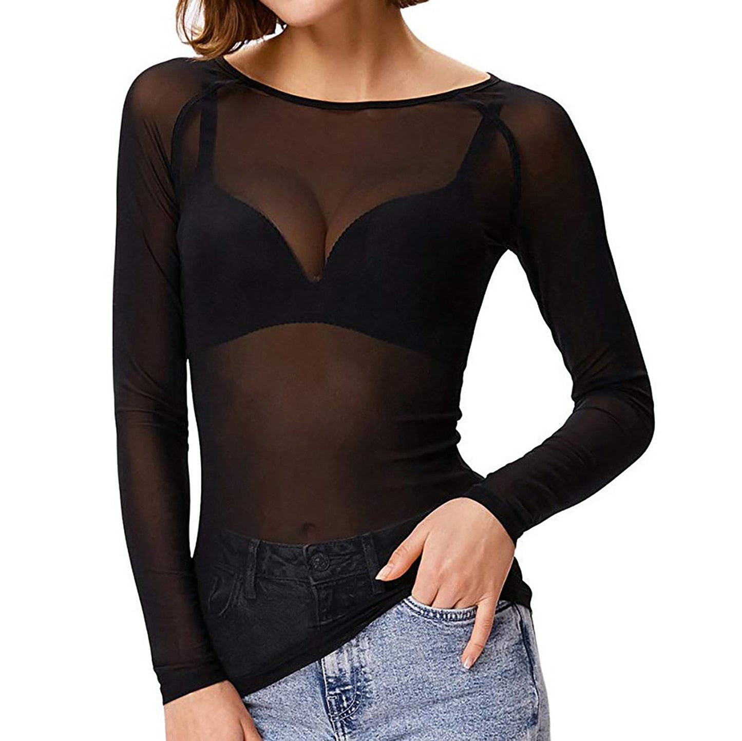 Silvique | Sheer Mesh Long Sleeve Top for Women