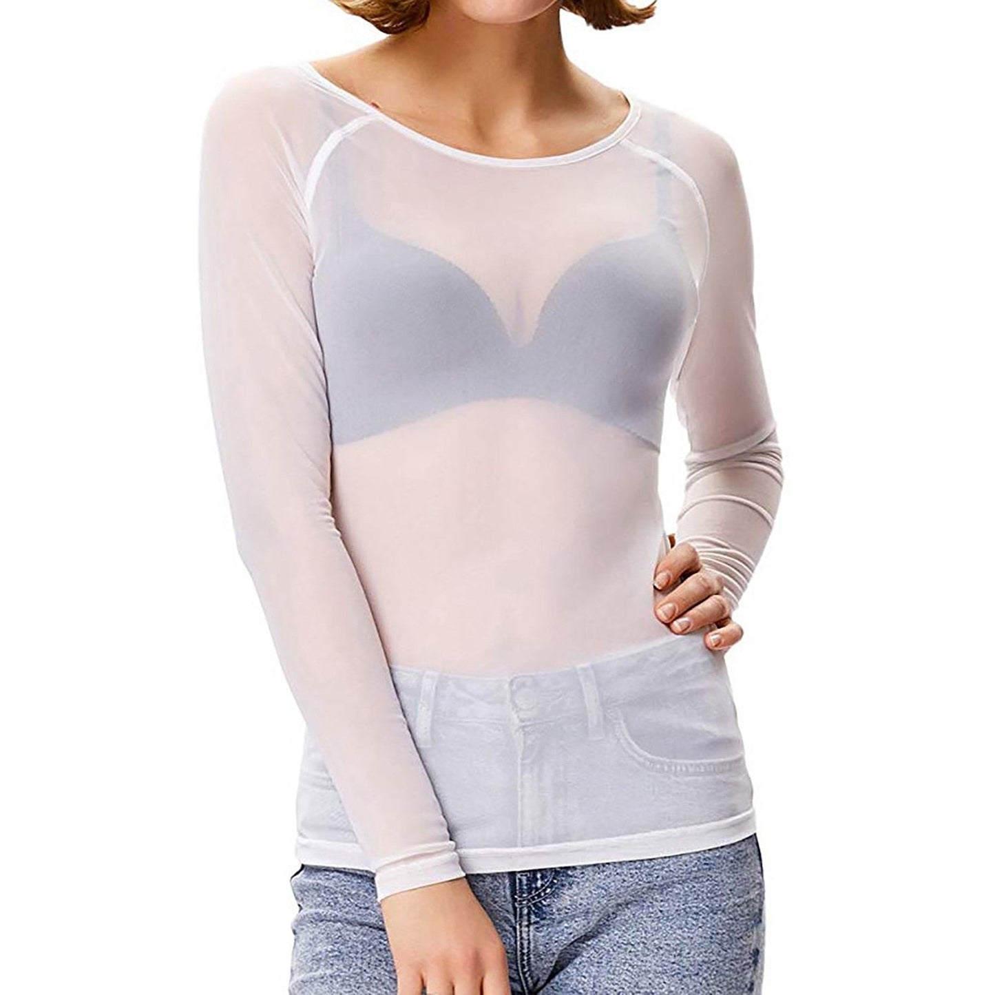 Silvique | Sheer Mesh Long Sleeve Top for Women