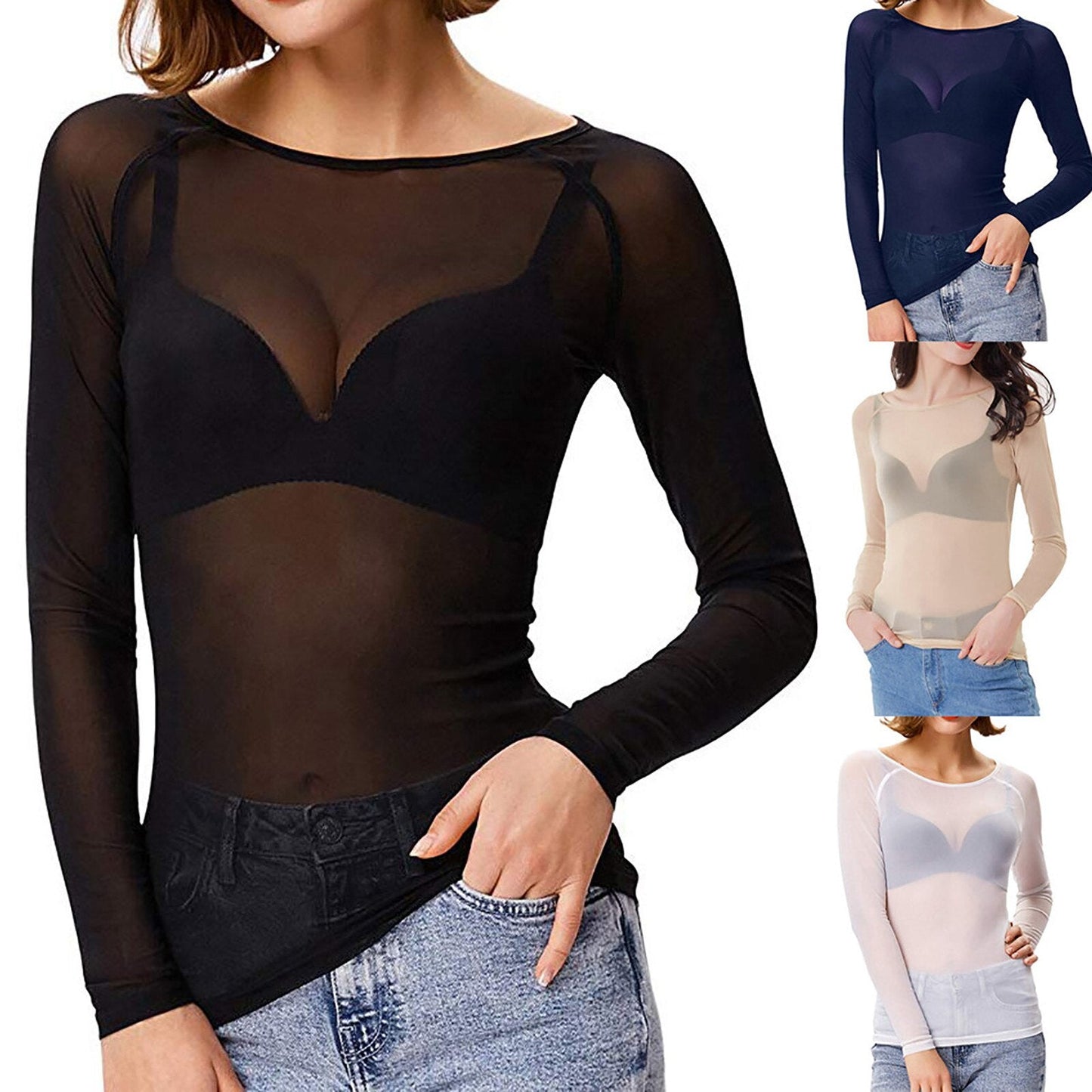 Silvique | Sheer Mesh Long Sleeve Top for Women