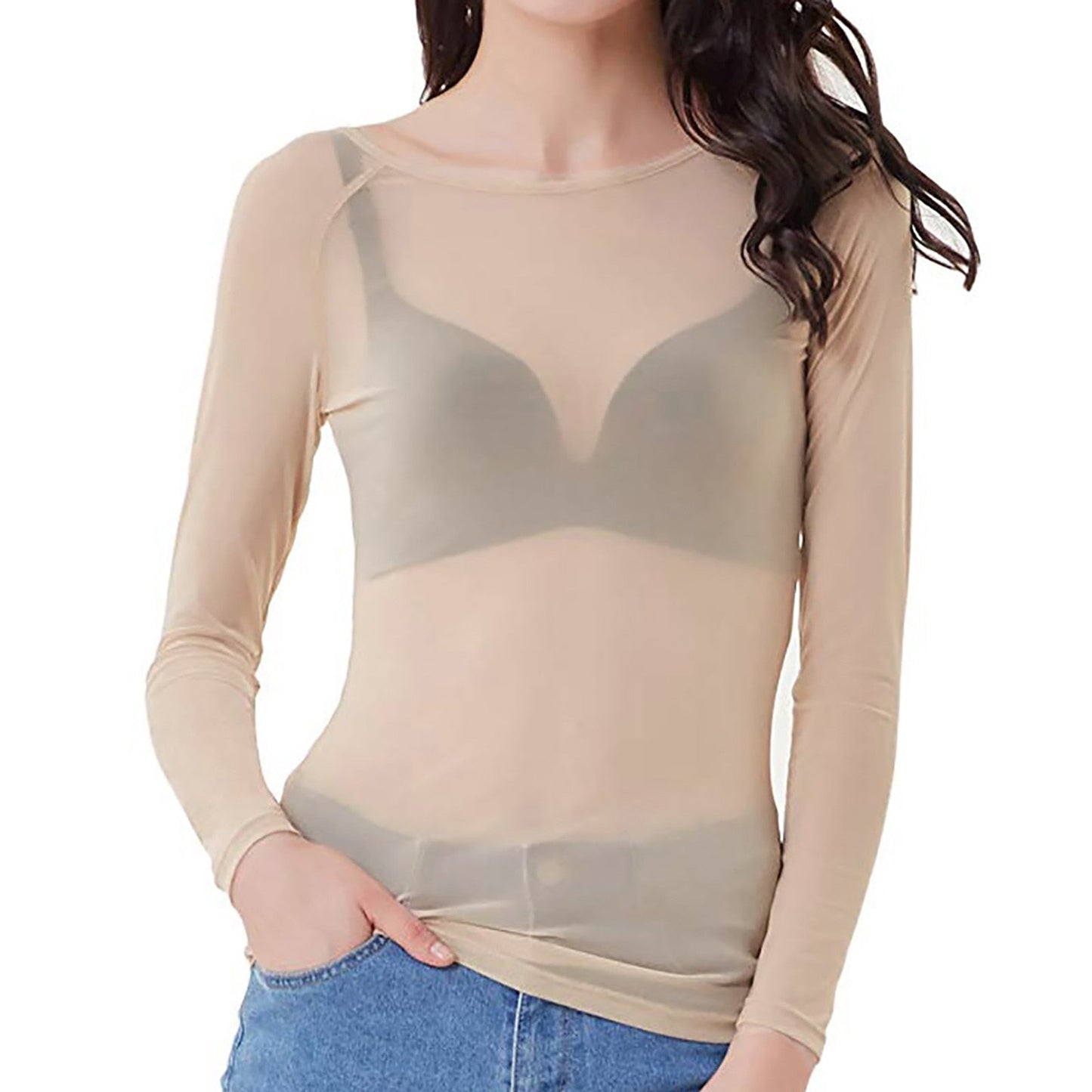 Silvique | Sheer Mesh Long Sleeve Top for Women