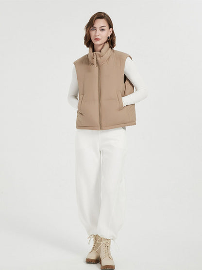 Quilted Down Vest with Stand Collar