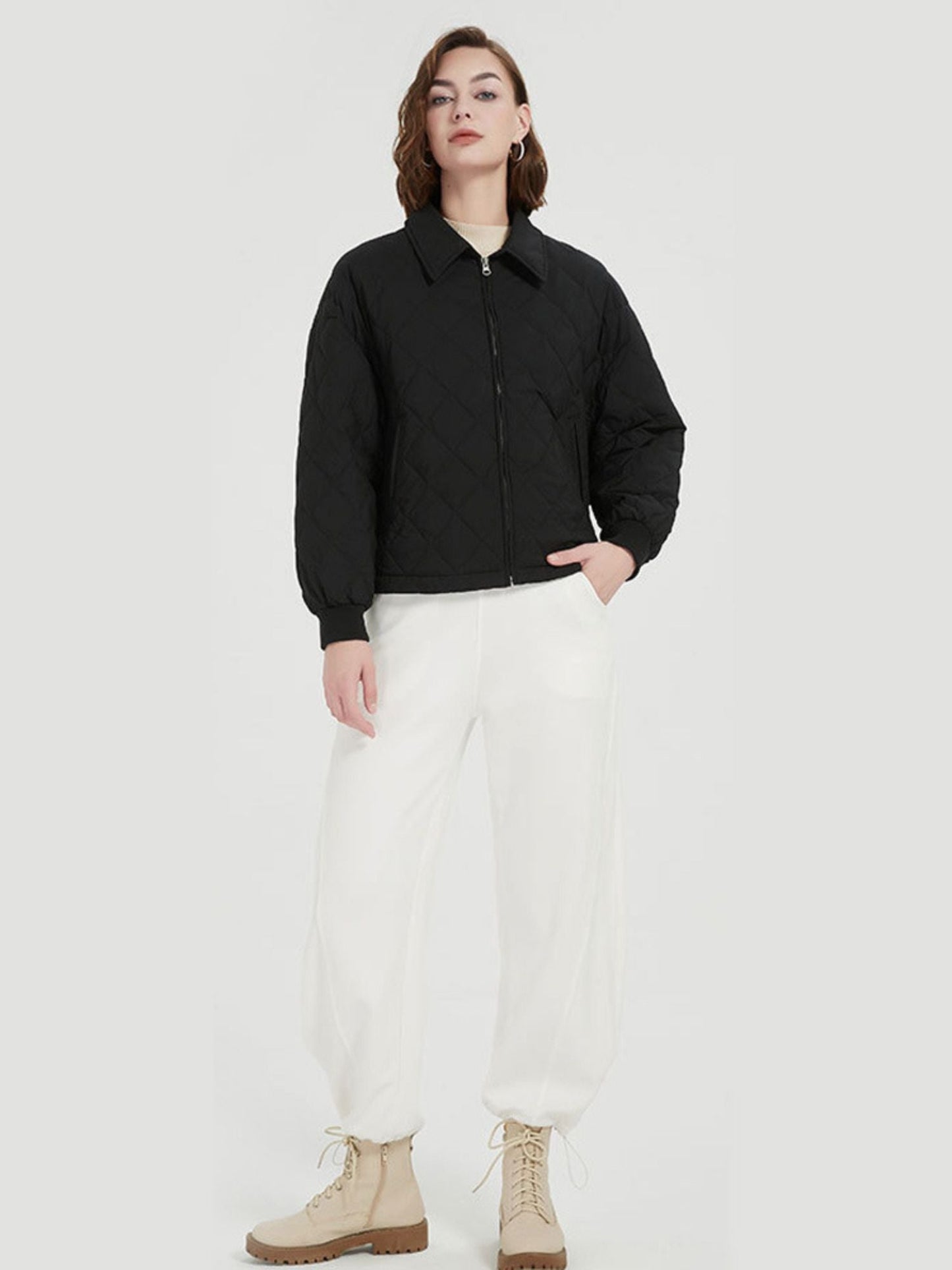 Thick Quilted Down Coat with Pockets