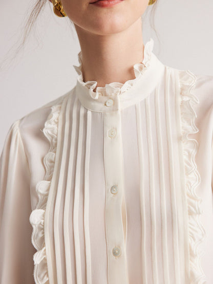 Pleated Blouse with Ruffle Trim