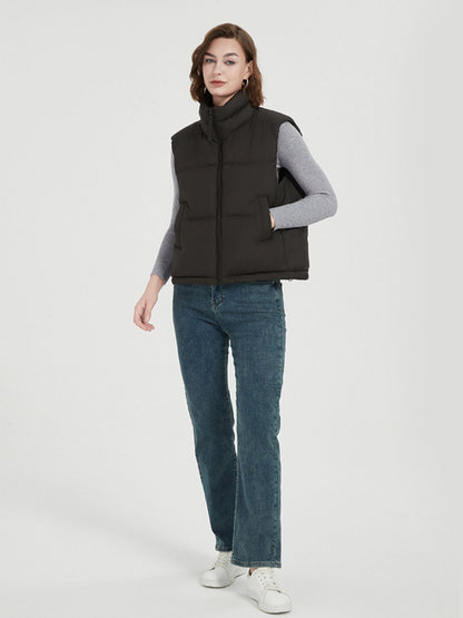 Quilted Down Vest with Stand Collar