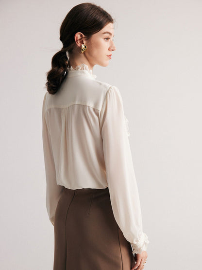 Pleated Blouse with Ruffle Trim