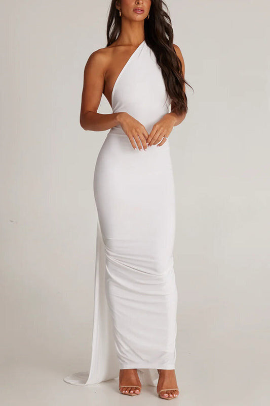 Elegant White One-Shoulder Backless Gown