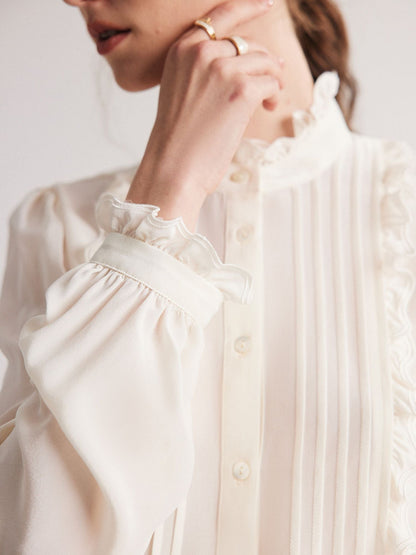 Pleated Blouse with Ruffle Trim
