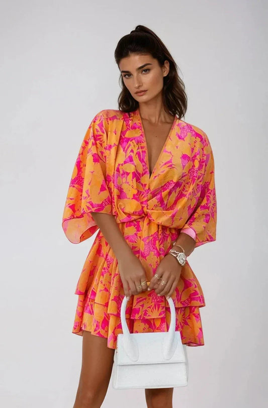 Silvique | Bohemian Floral Dress with Ruffle Details and Lightweight Fabric