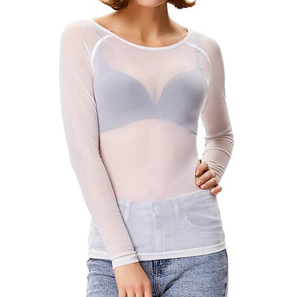 Silvique | Sheer Mesh Long Sleeve Top for Women