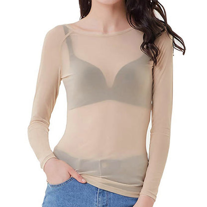 Silvique | Sheer Mesh Long Sleeve Top for Women